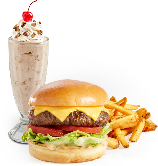 Ruby's burger, shake and fries